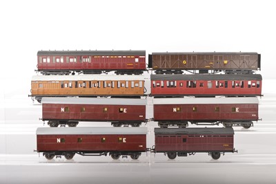 Lot 614 - Ian Kirk and other plastic bodied 0 Gauge Finescale Kitbuilt Goods and Passenger Rolling stock (8)