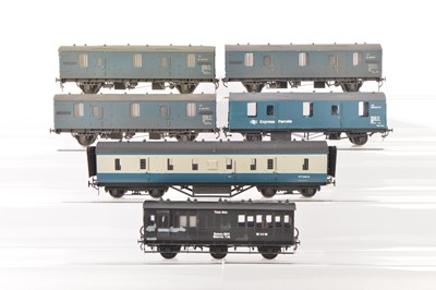 Lot 662 - Kitbuilt 0 Gauge Finescale group of plastic and metal bodied BR blue rolling stock (5)