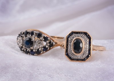 Lot 1 - Two 9ct gold sapphire and diamond dress rings