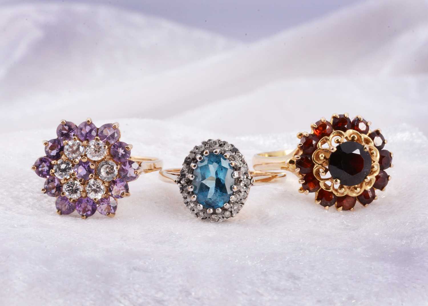 Lot 2 - Three 9ct gold gem set dress rings