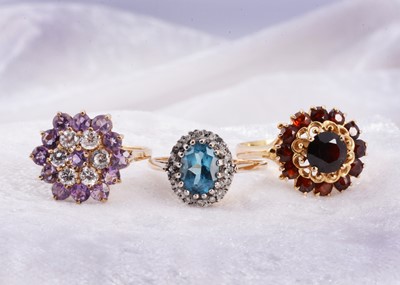 Lot 2 - Three 9ct gold gem set dress rings