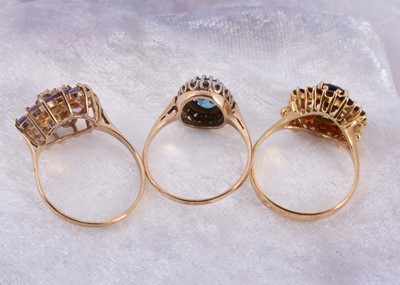 Lot 2 - Three 9ct gold gem set dress rings