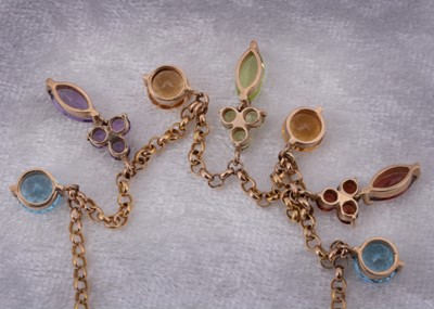 Lot 15 - A yellow metal QVC multi gem set fringe necklace
