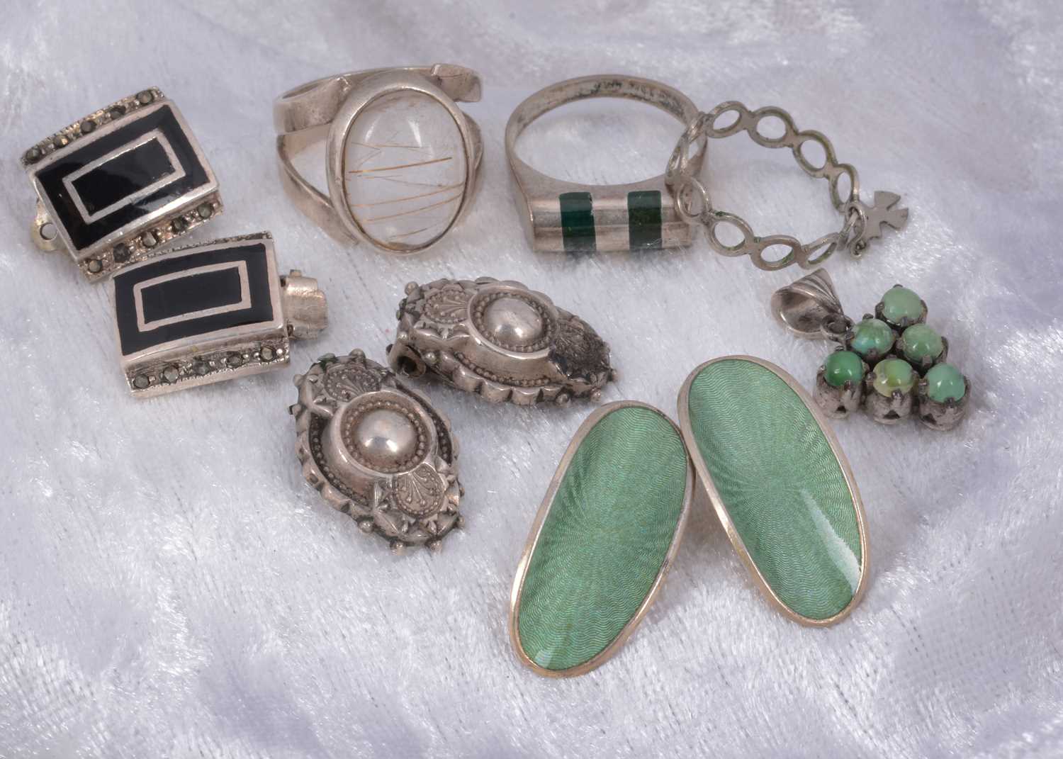 Lot 36 - A pair of David Anderson Norwegian silver and enamel clip earrings