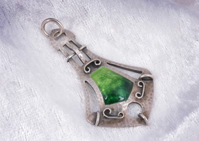 Lot 37 - An Edwardian art nouveau silver and enamel drop pendant