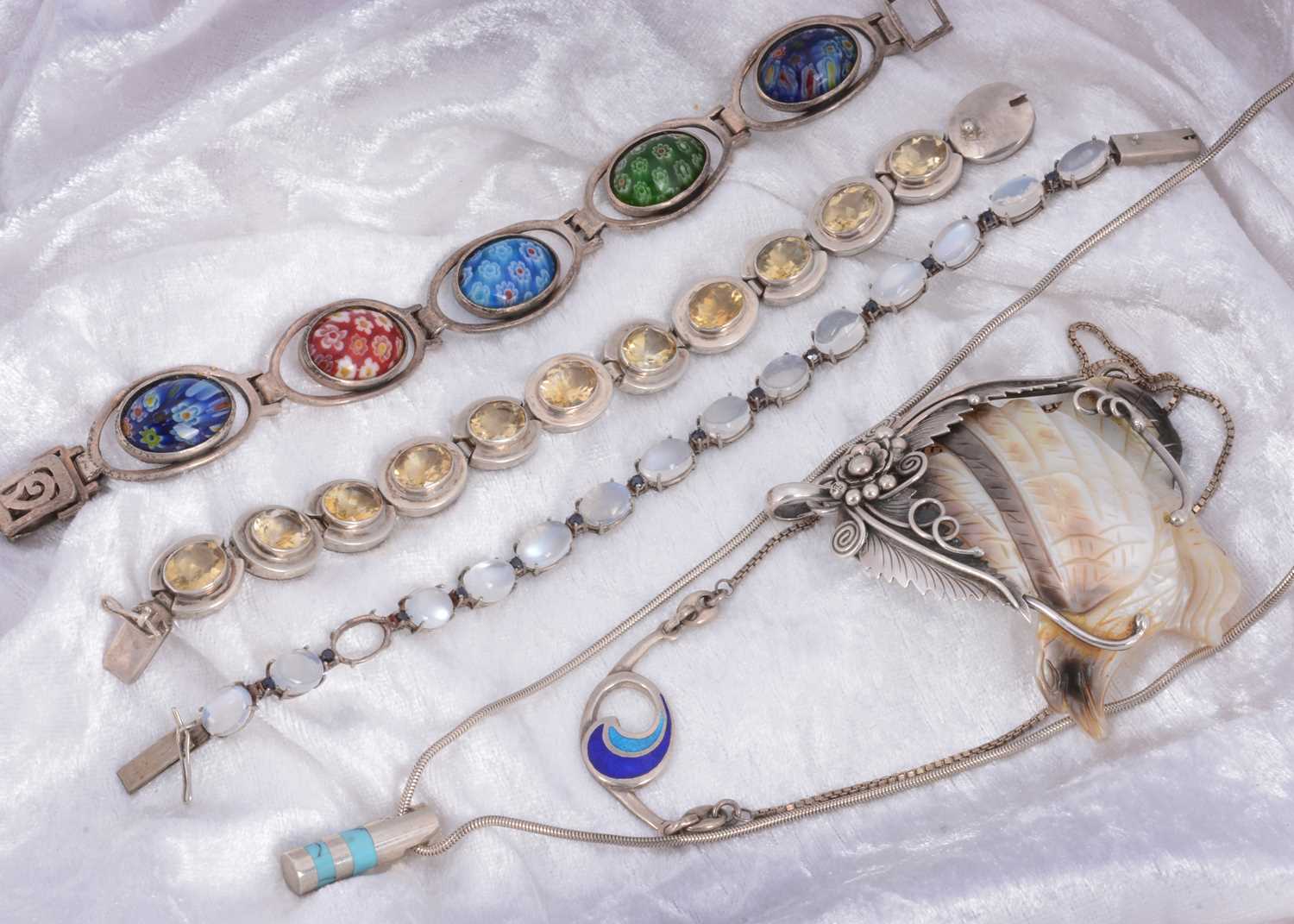 Lot 43 - A Collection of modern silver bracelets, pendants and necklaces