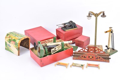 Lot 187 - Hornby 0 Gauge Stations Signal Boxes Level Crossing and other Accessories