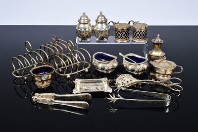 Lot 357 - A collection of silver and silver plated cruets and other table items