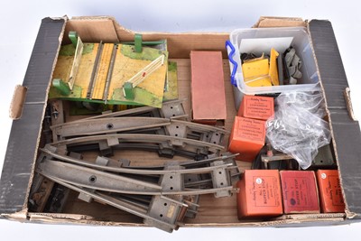 Lot 195 - Very large quantity of Hornby 0 Gauge clockwork Track Points Turntables Level Crossing Buffers Signals and Accessories other makers loose Rolling Stock and Accessories and Britains Farm animals