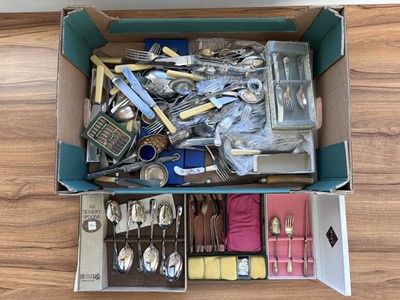 Lot 398 - A collection of silver and silver plated flatware and other items