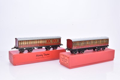 Lot 199 - Hornby 0 Gauge LMS maroon No 2 Passenger Coaches