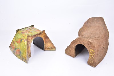 Lot 206 - Hornby 0 gauge Tin and large curved card/wood Tunnels