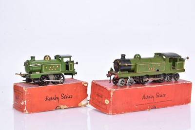 Lot 214 - Hornby 0 Gauge clockwork LNER green No 1 and No 2 Tank Locomotives
