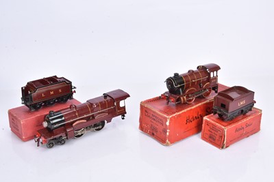 Lot 215 - Hornby 0 Gauge clockwork LMS crimson lake No I Special Locomotive and Tender and electric No 3 Royal Scot and No 2 Special Tender