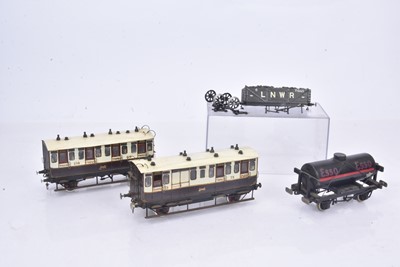 Lot 275 - LNWR 0 Gauge kit/scratchbuilt chocolate and off white Coaches and Goods Rolling Stock