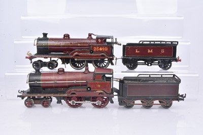 Lot 301 - Pair of Bing 0 Gauge clockwork LMS maroon 4-4-0 Locomotives and Tenders