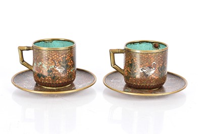 Lot 46 - A Pair of Japanese Cloisonne Coffee Cups and Saucers