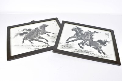 Lot 65 - A pair of Chinese Ink on Silk of Two Galloping Horses