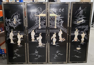 Lot 68 - A set of four vintage Chinese black lacquer and mother of pearl wall panels