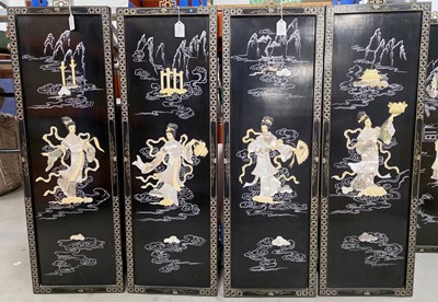Lot 69 - A set of four vintage Chinese black lacquer and mother of pearl wall panels