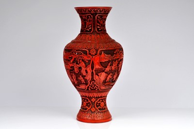 Lot 70 - A large Chinese Red Cinnabar Baluster Vase