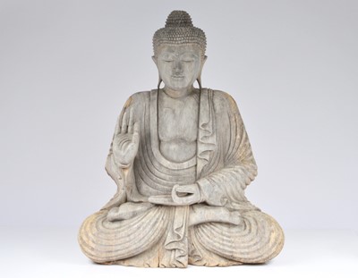 Lot 71 - A large carved wooden Meditating Buddha statue