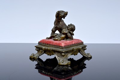 Lot 84 - A bronze figure of a young boy and his dog