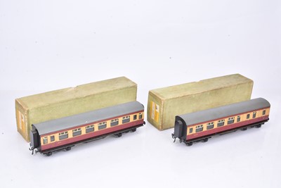 Lot 344 - Pair of Bassett-Lowke 0 Gauge BR blood and custard Coaches