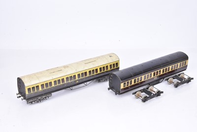 Lot 346 - Pair of Exley 0 gauge GWR chocolate and cream Suburban Coaches