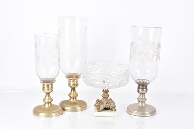 Lot 166 - A pair of vintage gilt metal mounted Hurricane Lamps