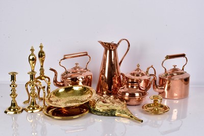 Lot 180 - A collection of copper and brass Fire Furniture