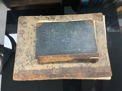 Lot 301 - Two empty late 18th/early 19th Century George III leather bound folios bound with antique paper within