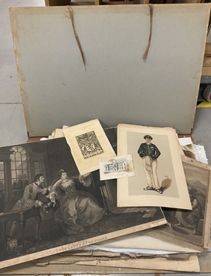 Lot 302 - A large portfolio containing a quantity of antique and later prints