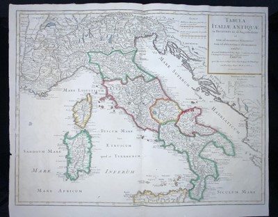 Lot 308 - Maps - 18th Century Guillaume De L'Isle (1675-1726) Regions of Roman Italy & Sardinia etc "Tabula Italiae Antiquae in Regionis XI ab Augusto"