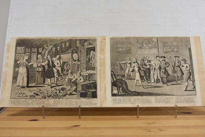 Lot 343 - A group of nine 18th Century plagiarised engravings after William Hogarth (1697-1764) "Rake's Progress"