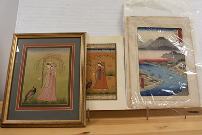 Lot 346 - Two antique Japanese woodblock prints including "Mount Otoko" after Utagawa Hiroshige I (1797-1858)