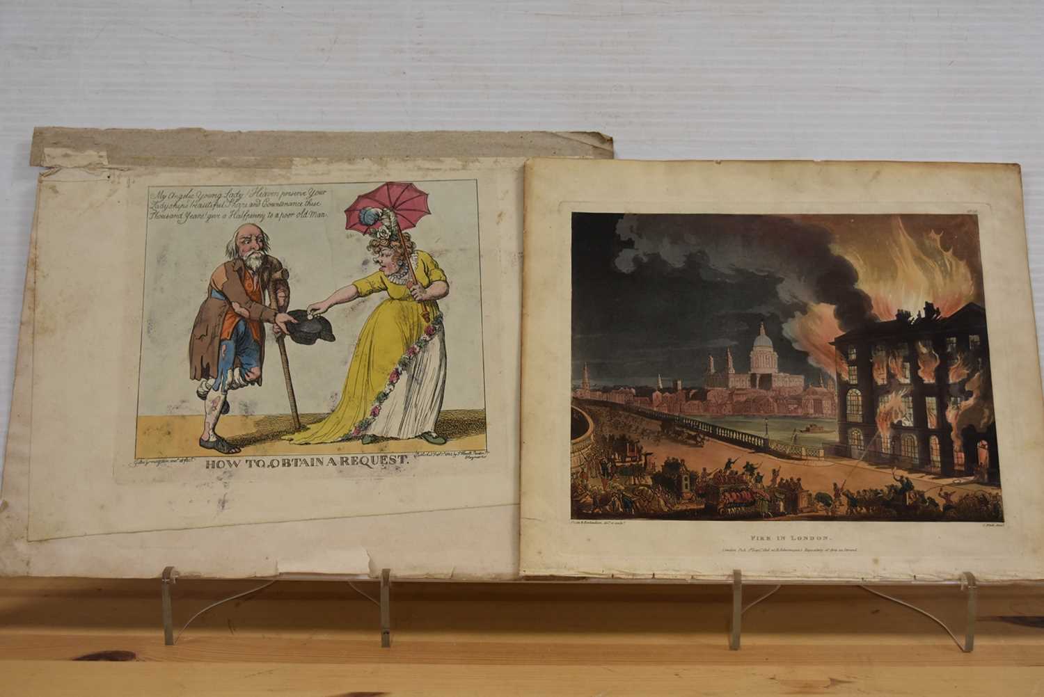 Lot 349 - A file with various prints and watercolours including circle of Henry William Bunbury (1750-1811) image of a barber's