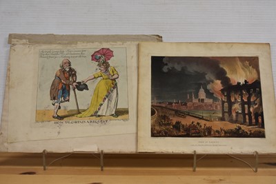 Lot 349 - A file with various prints and watercolours including circle of Henry William Bunbury (1750-1811) image of a barber's