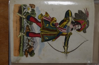 Lot 349 - A file with various prints and watercolours including circle of Henry William Bunbury (1750-1811) image of a barber's