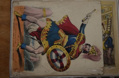Lot 349 - A file with various prints and watercolours including circle of Henry William Bunbury (1750-1811) image of a barber's