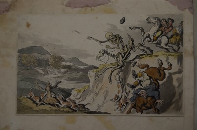 Lot 349 - A file with various prints and watercolours including circle of Henry William Bunbury (1750-1811) image of a barber's