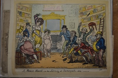 Lot 349 - A file with various prints and watercolours including circle of Henry William Bunbury (1750-1811) image of a barber's