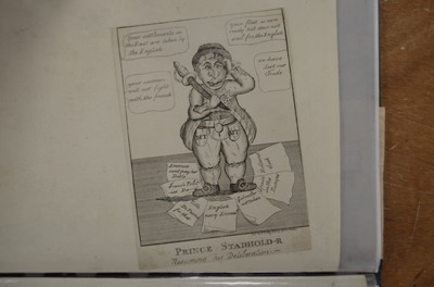 Lot 349 - A file with various prints and watercolours including circle of Henry William Bunbury (1750-1811) image of a barber's