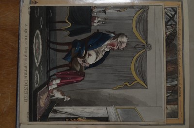 Lot 349 - A file with various prints and watercolours including circle of Henry William Bunbury (1750-1811) image of a barber's