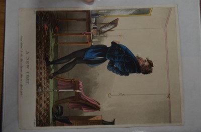 Lot 349 - A file with various prints and watercolours including circle of Henry William Bunbury (1750-1811) image of a barber's