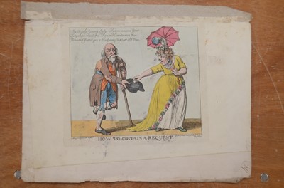 Lot 349 - A file with various prints and watercolours including circle of Henry William Bunbury (1750-1811) image of a barber's