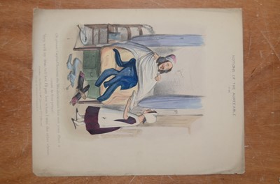 Lot 349 - A file with various prints and watercolours including circle of Henry William Bunbury (1750-1811) image of a barber's