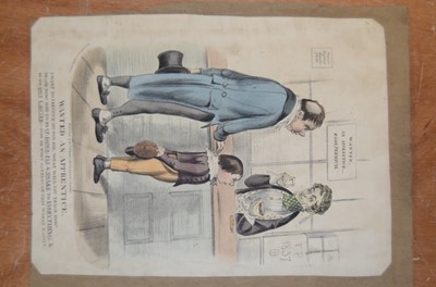 Lot 349 - A file with various prints and watercolours including circle of Henry William Bunbury (1750-1811) image of a barber's