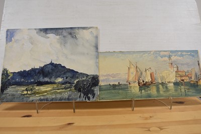 Lot 350 - Four watercolours including a framed picture of boats by Frederick James Aldridge (1850-1933)