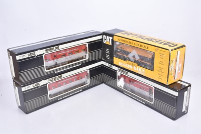 Lot 418 - K-Line 0 Gauge Golden State silver and Red Coaches and Rail King Cat F3